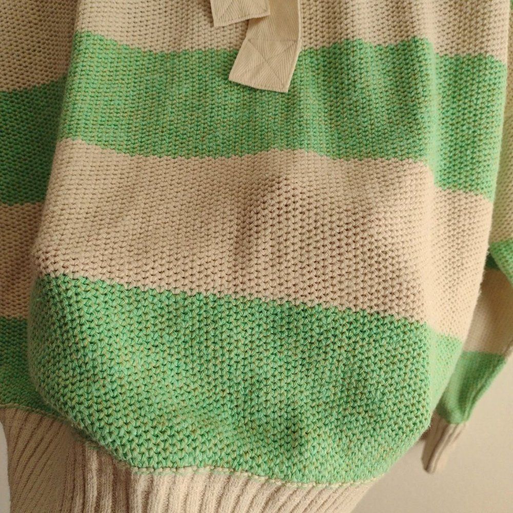 Free People Striped Linen Blend Sweater XS NEW Oversized Green Ivory Pullover - Picture 5 of 11